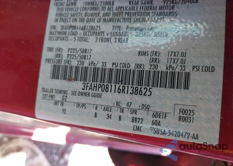 2006 Ford Fusion Sel from USA, damaged, VIN 3FAHP08116R138625